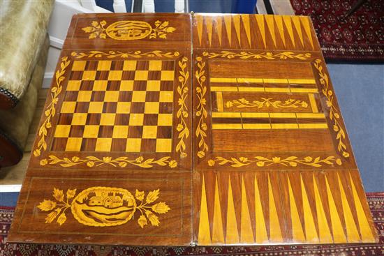 A Dutch style marquetry and mahogany games table width 71.5cm